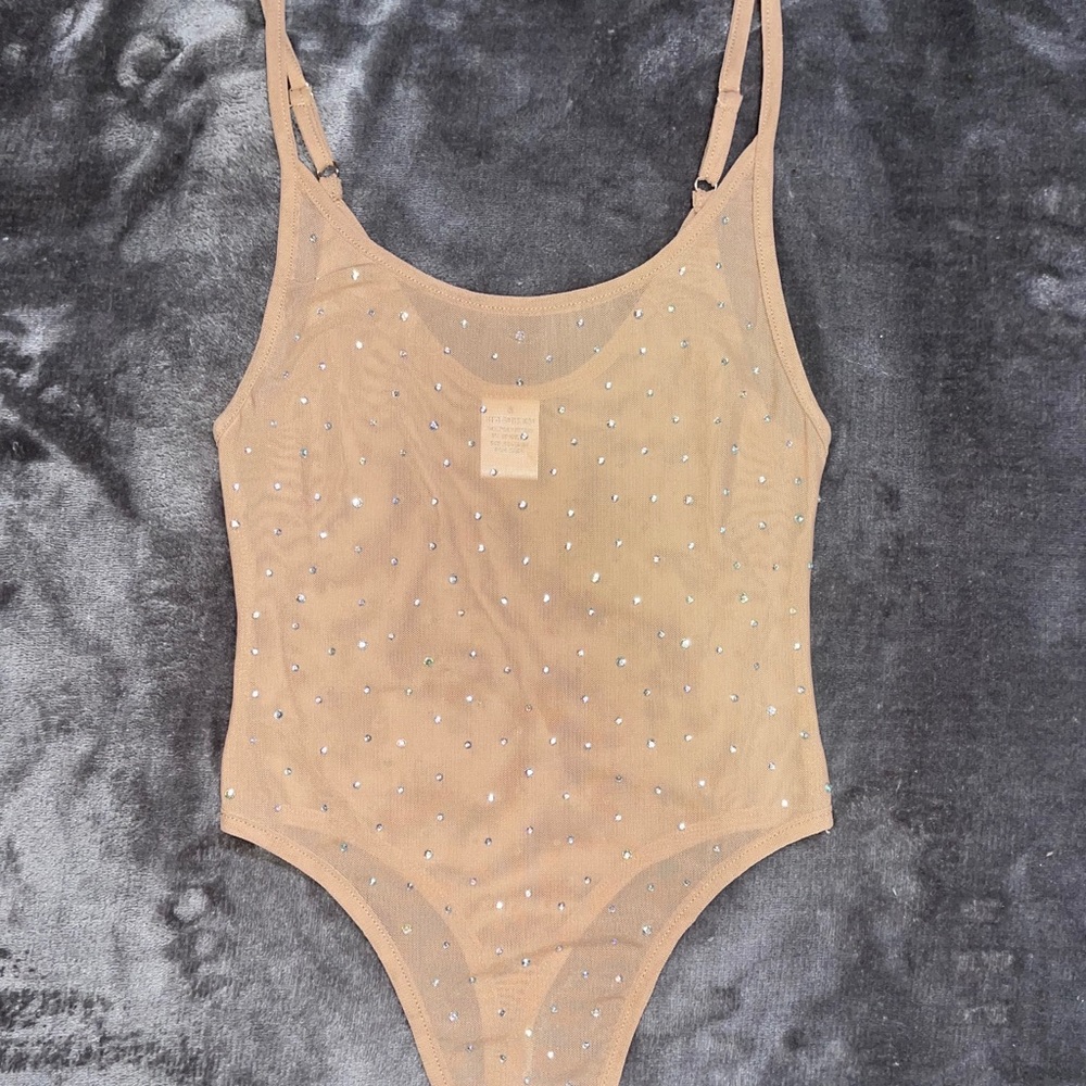 Diamond Studded Nude Thong Body Suit